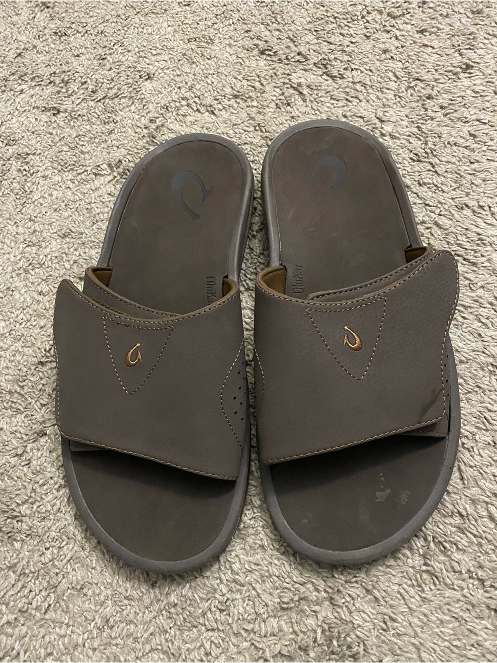 OluKai Men's Dark Brown Slide Sandals with Adjustable Strap